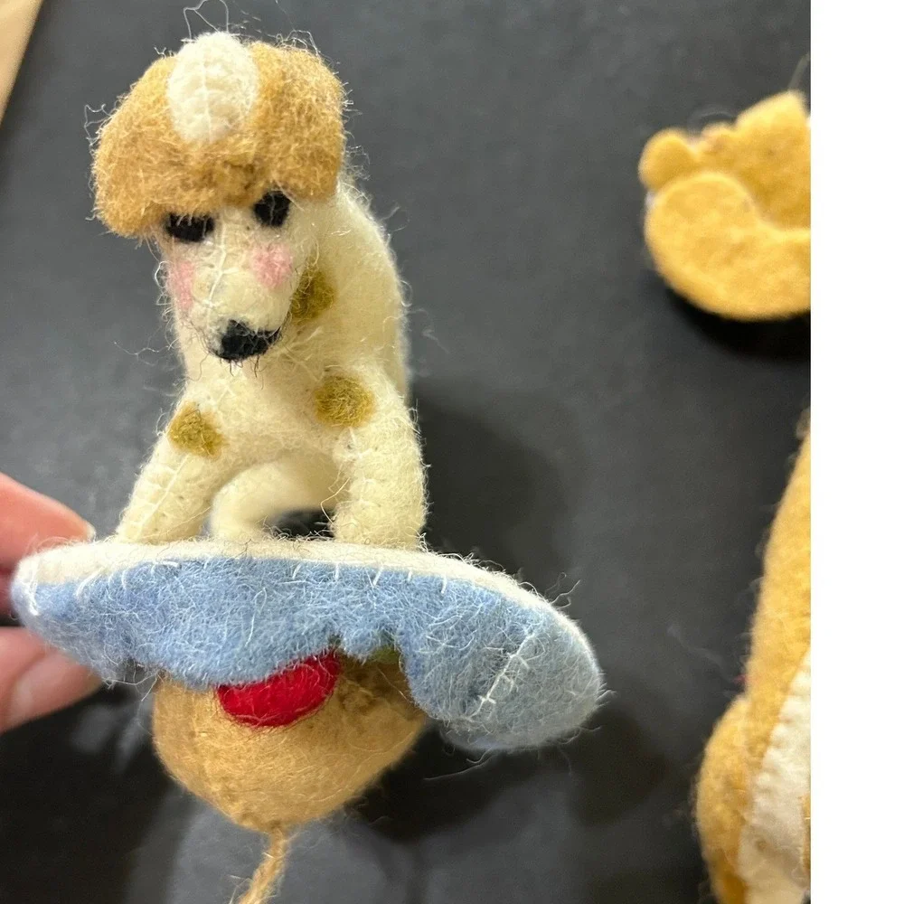 Creative Co-op Felt Wool Animal Ornaments Set/2 Tan Reindeer Dog Kellie Montana
